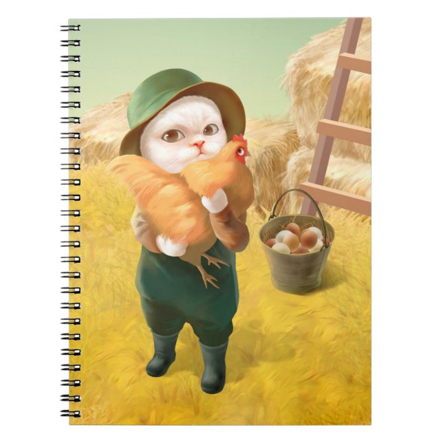 Adsible Cat with Hen on Farm Anteckningsbok (Framsidan)