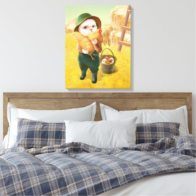 Adsible Cat with Hen on Farm Canvastryck (Insitu (sovrum))