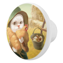 Adsible Cat with Hen on Farm Knopp