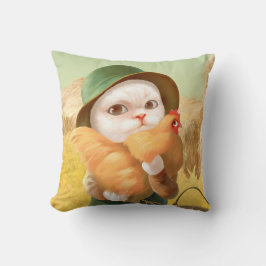 Adsible Cat with Hen on Farm Kudde