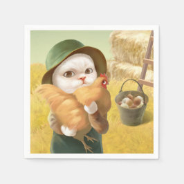 Adsible Cat with Hen on Farm Pappersservett