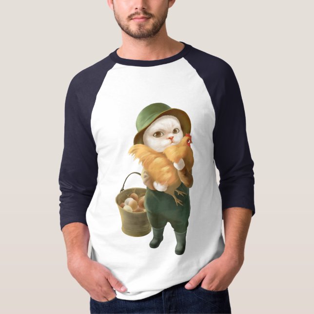 Adsible Cat with Hen on Farm T Shirt (Framsida)