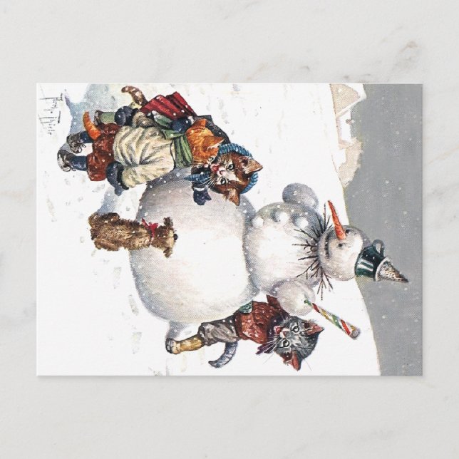 Adsible Cats Byggnad a Snögubbe Vykort (Framsida)