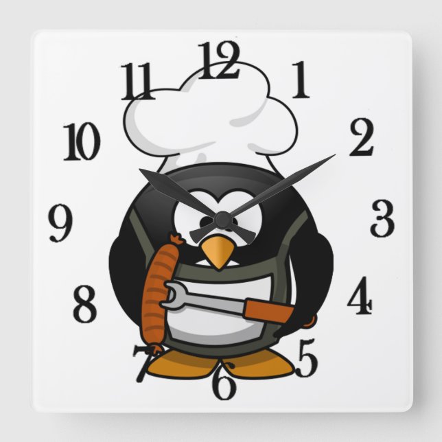 Adsible Chef Penguin (Customizabe) - Square Clock Fyrkantig Klocka (Framsida)