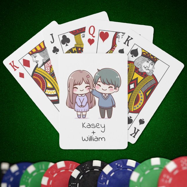 Adsible Chibi-Stil par Personlig Casinokort (Sweet Personalized Chibi-style couple Playing Cards)