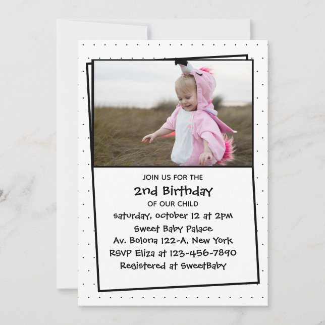 Adsible Child Photo 2nd Birthday Simple Inbjudningar (Framsida)