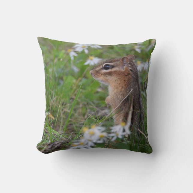 Adsible Chipmunk in blommor Kudde (Framsida)