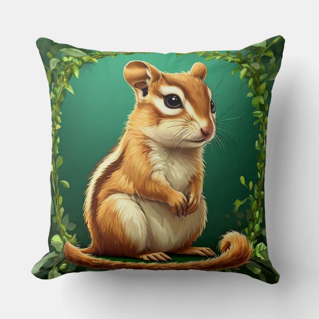 Adsible Chipmunk Surrozed by Greenery Kudde (Framsida)
