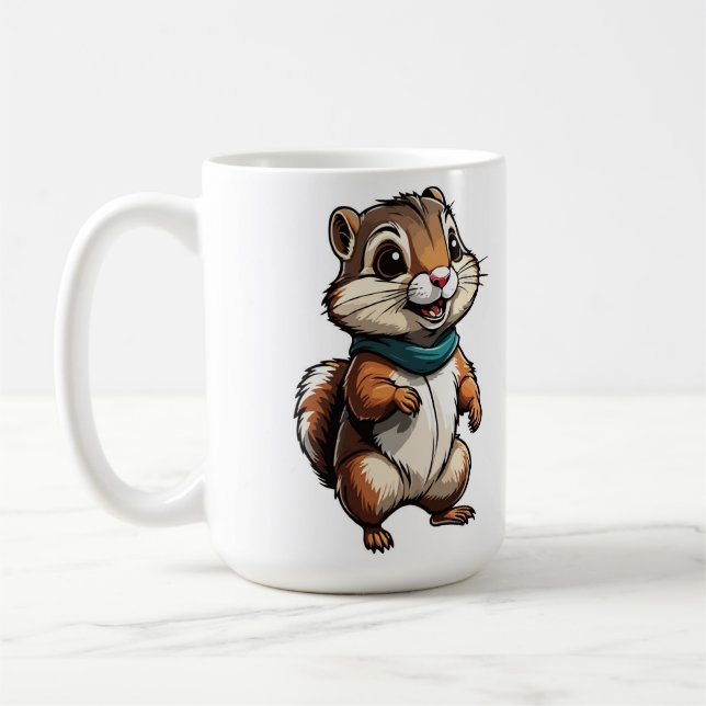 Adsible Chipmunk Tecknad Sticker with Teal Scarf Kaffemugg (Vänster)