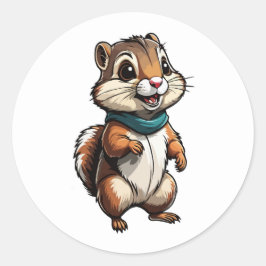 Adsible Chipmunk Tecknad Sticker with Teal Scarf Runt Klistermärke