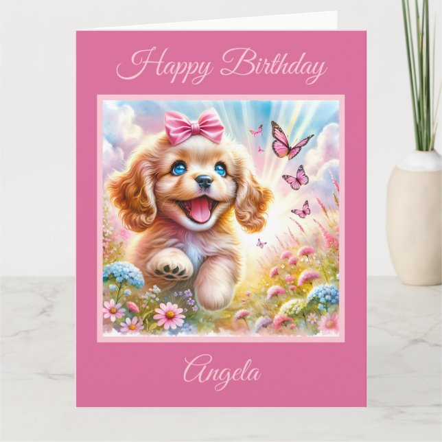 Adsible Cocker Spain Puppy with Butterflies Kort (Framsida)