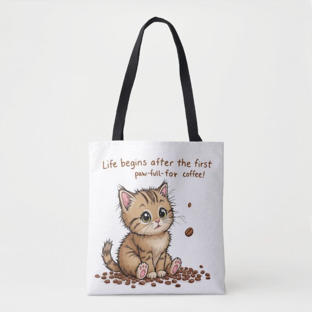 Adsible Coffee-Loving Kitten Tote Bag Tygkasse (Framsida)