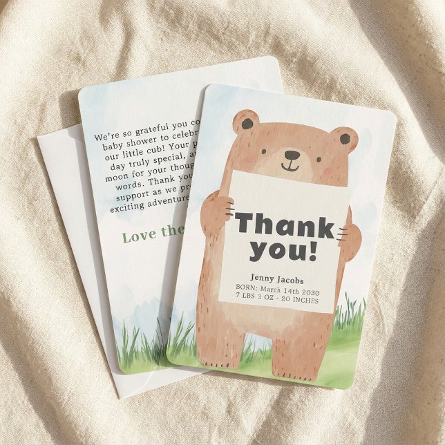 Adsible colorfu Bear Baby Announcement Tack Inbjudningar (Adorable colourful Bear Baby Announcement Thank You.)