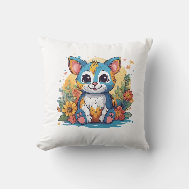 Adsible Colorful Kitten Pillow Kudde (Framsida)