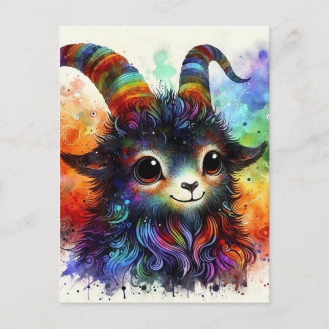 Adsible Colorful Watercolor Goat Vykort (Framsida)