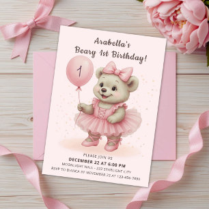 Adsible Coquette Ballerina Bear Birthday Inbjudningar