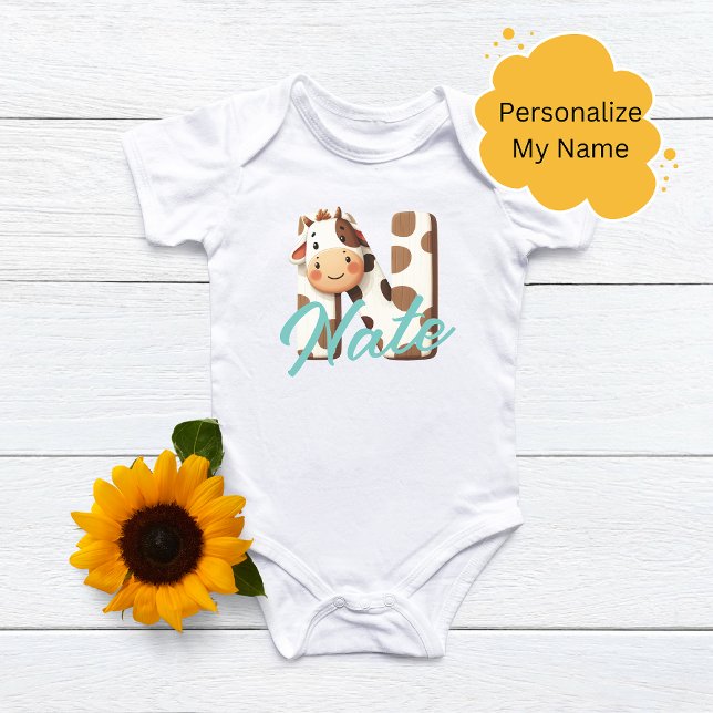 Adsible Cow Brev N Baby Outfit with Custom Name T Shirt (Skapare uppladdad)