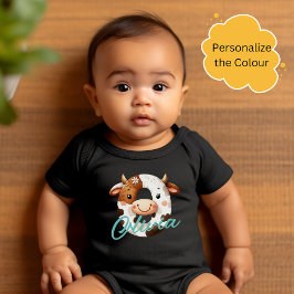 Adsible Cow Brev O Baby Outfit with Custom Name T Shirt