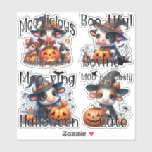 Adsible Cow with Spooky Pumpkins Sticker Lakan
