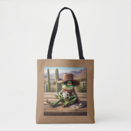 Adsible Cowboy Frog Enjoying Coffee Tote Tygkasse