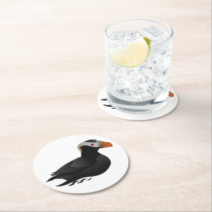 Adsible Crested Puffin Tecknad Swimming Underlägg Papper Rund