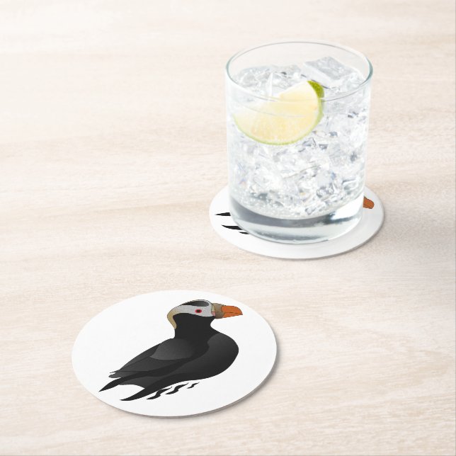 Adsible Crested Puffin Tecknad Swimming Underlägg Papper Rund (Insitu)
