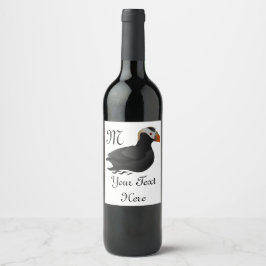 Adsible Crested Puffin Tecknad Swimming Vinflaska Etikett