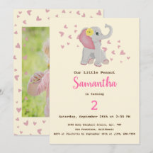 Adsible Cute Baby Elephant Rosa & Grått Birthday