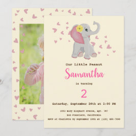 Adsible Cute Baby Elephant Rosa & Grått Birthday Inbjudningar