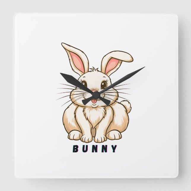 Adsible Cute Bunny Fyrkantig Klocka (Framsida)