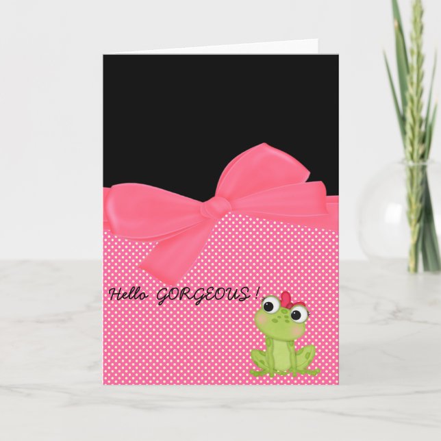 Adsible Cute Frog på Polka dots-Hej Gorgous Kort (Framsida)