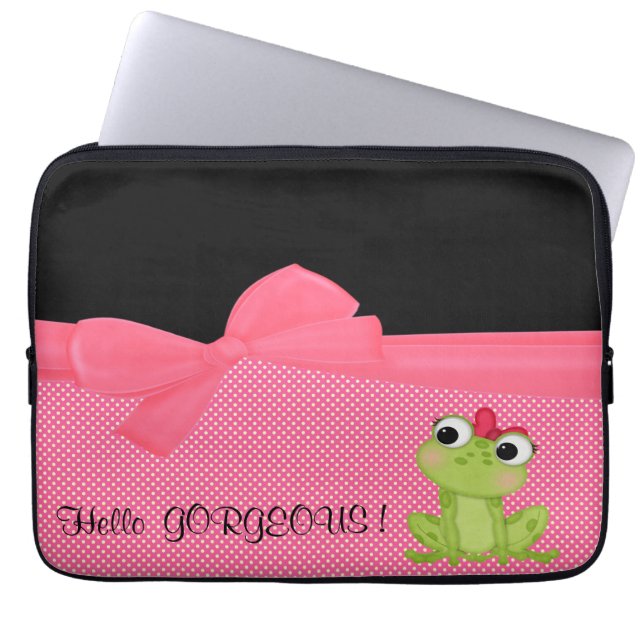 Adsible Cute Frog på Polka dots-Hej Gorgous Laptop Fodral (Framsidan)