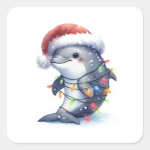 Adsible Cute jul Dolphin Fyrkantigt Klistermärke