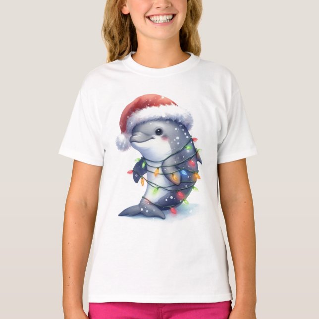 Adsible Cute jul Dolphin T Shirt (Framsida)