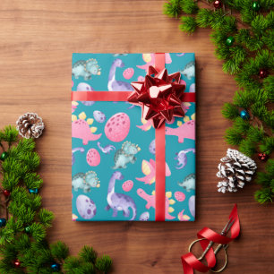 Adsible Cute Ljusare rosa Blue and Grönt Dinosaur Presentpapper