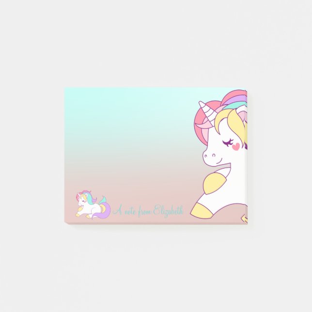 Adsible Cute Rainbow Unicorn, Ombre-Personlig Post-it Block (Framsida)