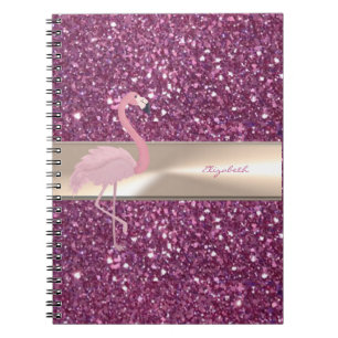 Adsible Cute Rosa Flamingo on Glittery Anteckningsbok