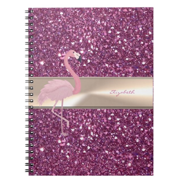 Adsible Cute Rosa Flamingo on Glittery Anteckningsbok (Framsidan)