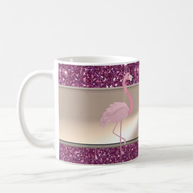 Adsible Cute Rosa Flamingo on Glittery Kaffemugg (Vänster)