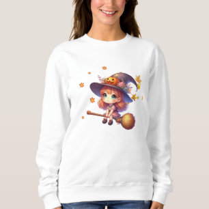 Adsible Cute Witch flight with broom, Halloween T Shirt