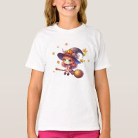 Adsible Cute Witch flight with broom, Halloween