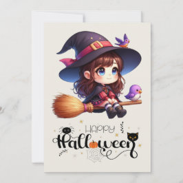 Adsible Cute Witch med 2 fåglar, Happy halloween