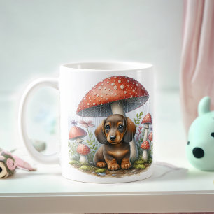 Adsible Dachshund Puppy under Mushroom Umbrella Kaffemugg
