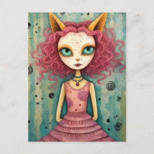 Adsible Dam with Cat Öron Mixed Media Collage Vykort