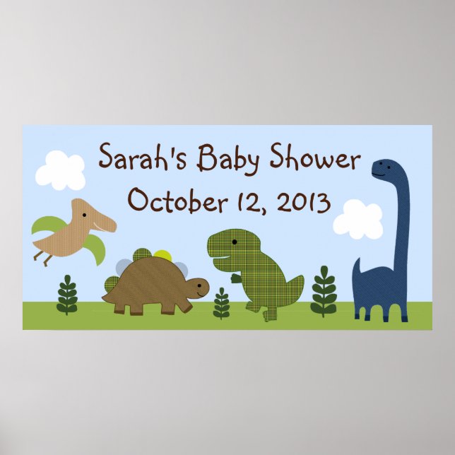 Adsible Dino/Dinosaurs Baby Shower Poster/banderol Poster (Framsidan)
