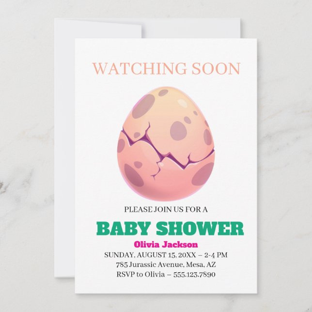 Adsible Dino Egg Hatching Baby Shower-inbjudan Inbjudningar (Framsida)