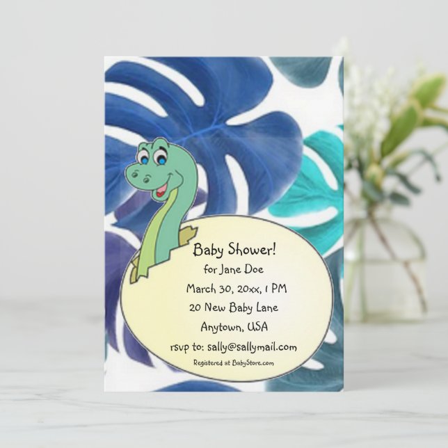 Adsible Dinosaur Baby Shower-inbjudan Meddelande (Stående Fram)