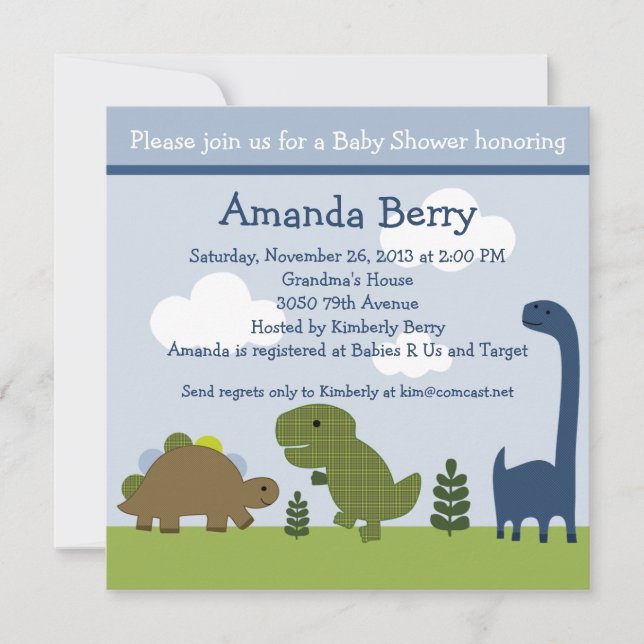Adsible Dinosaur/Dino Baby Shower-inbjudan Inbjudningar (Framsida)