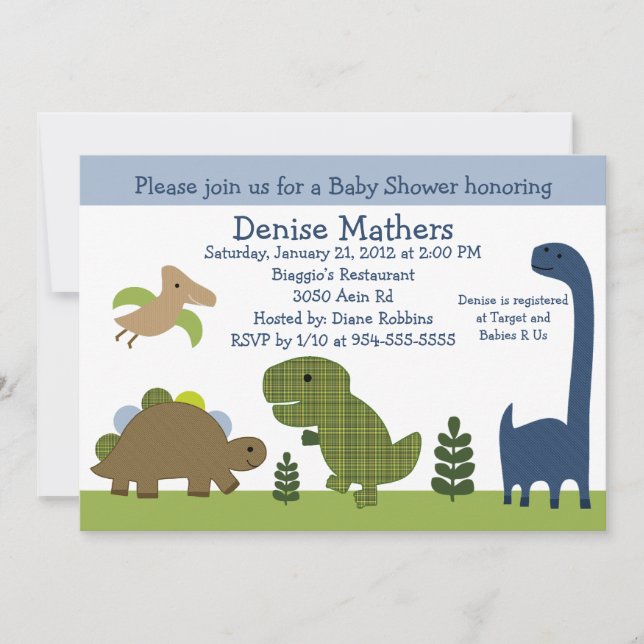Adsible Dinosaur/Dino Baby Shower-inbjudan Inbjudningar (Framsida)