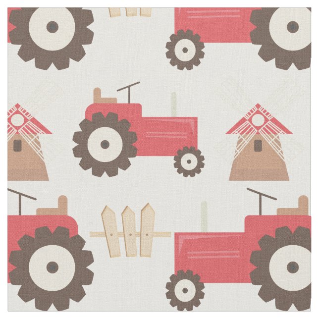 Adsible Down on the Farm Tractor Fabric Tyg (Närbild)